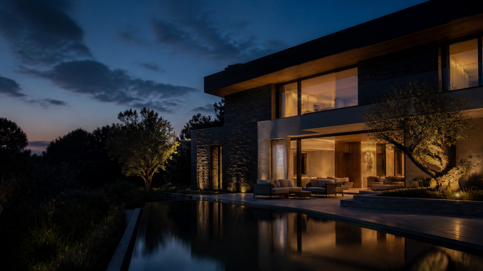 Contemporary Sky Land residence at dusk